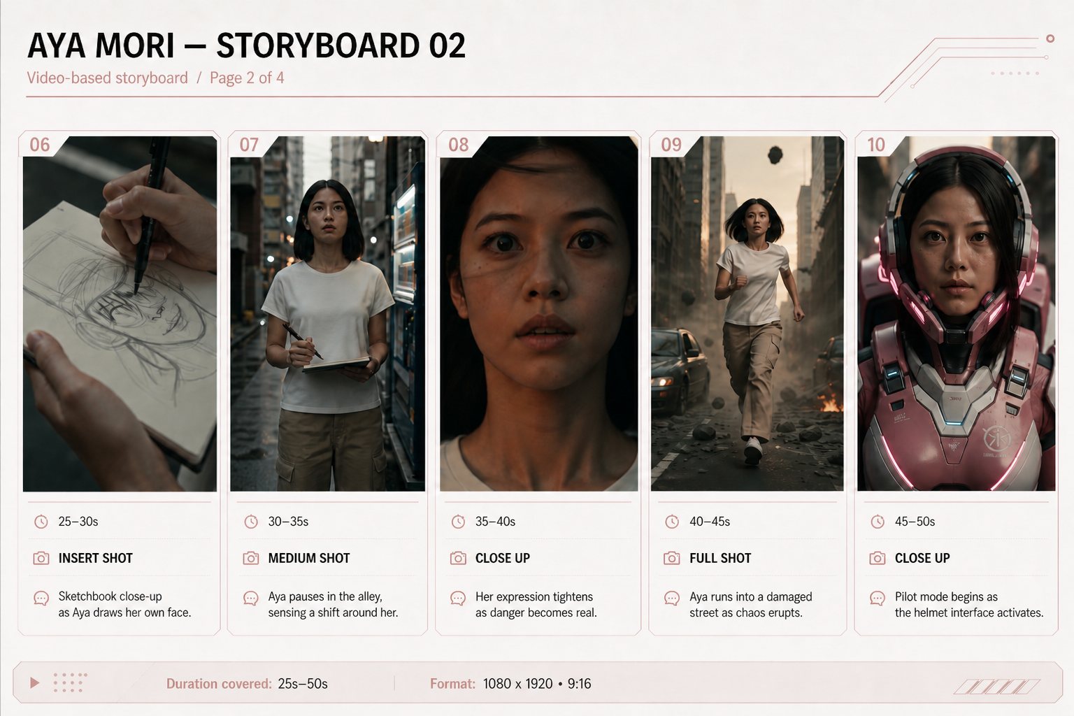 Aya Mori storyboard page 2 — 25s to 50s.